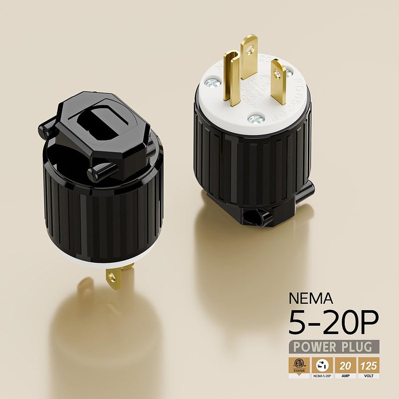 acbroad USA 3-Prong Male AC Plug, ETL Nema 5-20P 3 Pole Straight T- Blade DIY Rewirable, 20A 125V USA 3Pin AC Connector, Nema 5-20 Male US 3Pole Power Plug, Black - Image 4